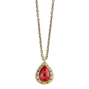 LO4686 - Antique Copper Brass Chain Pendant with Synthetic Synthetic Stone in Red Series