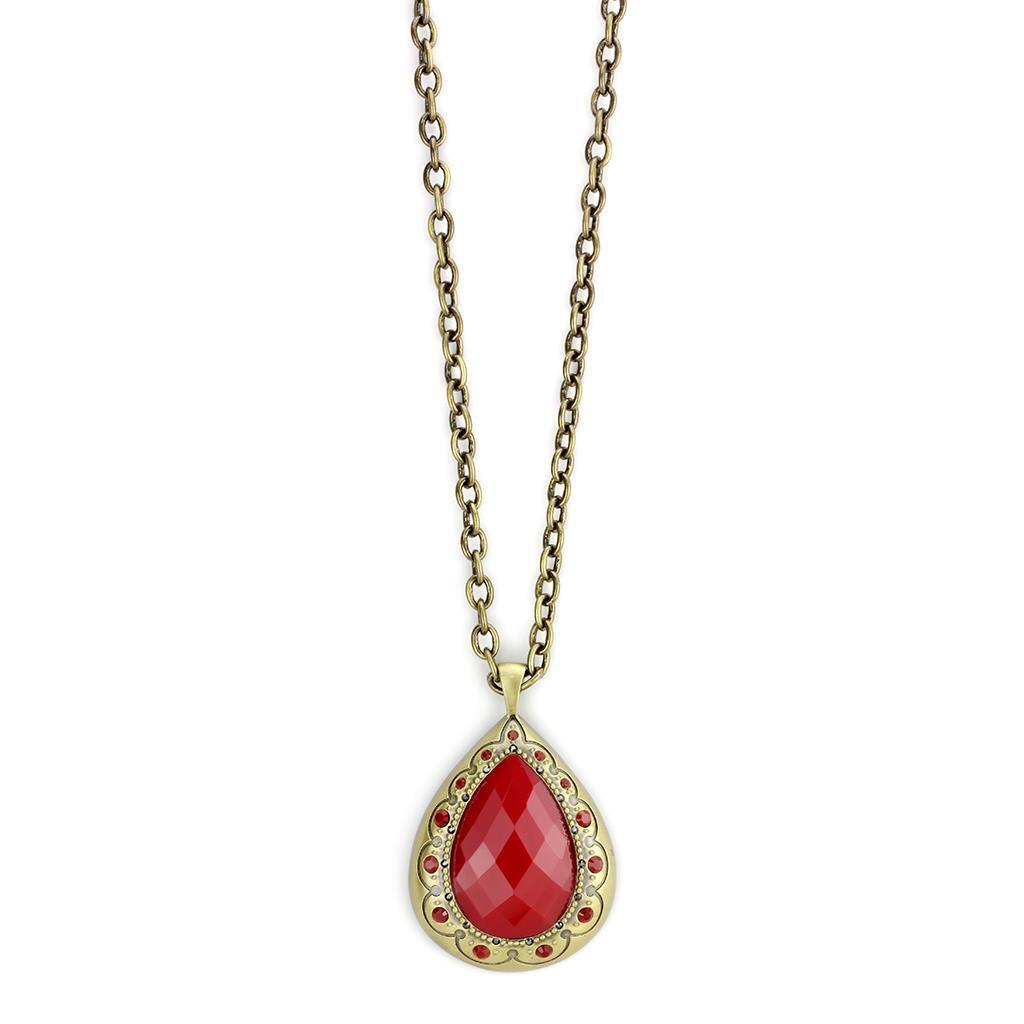LO4686 - Antique Copper Brass Chain Pendant with Synthetic Synthetic Stone in Red Series