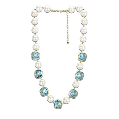 LO4706 - Brass Necklace Gold Women Synthetic Sea Blue