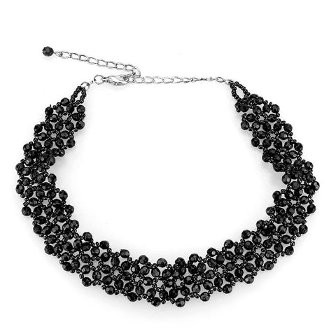 LO4720 - Stainless Steel Necklace Rhodium Women Synthetic Jet