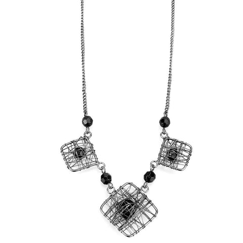 LO4727 - Ruthenium White Metal Necklace with Synthetic Synthetic Glass in Jet