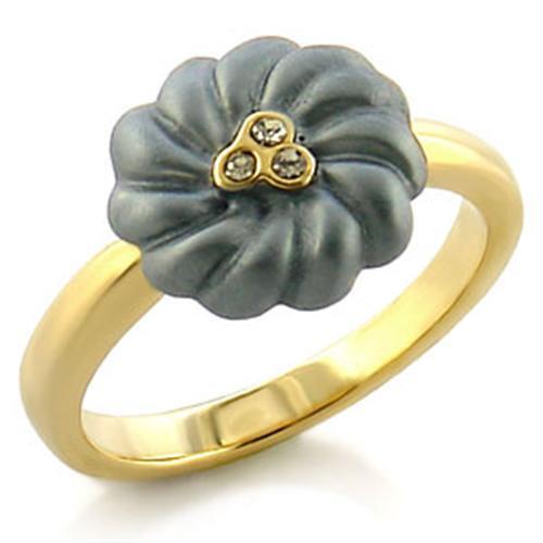 LO503 - White Metal Ring Gold Women Top Grade Crystal Black Diamond