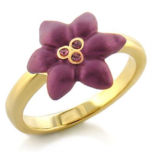 LO513 - White Metal Ring Gold Women Top Grade Crystal Amethyst