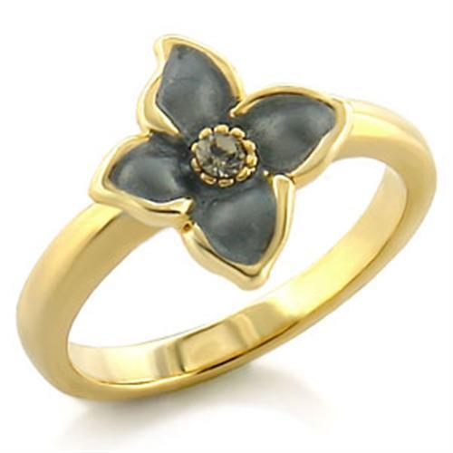 LO518 - White Metal Ring Gold Women Top Grade Crystal Black Diamond