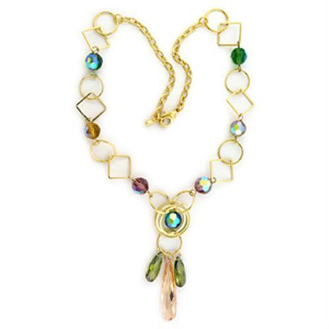 LO721 - Brass Necklace Gold Women Synthetic Multi Color