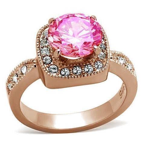 LOA1149 - Brass Ring IP Rose Gold(Ion Plating) Women AAA Grade CZ Light Rose