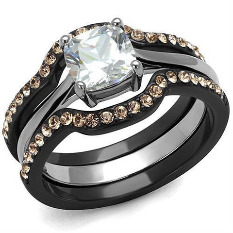 LOA1343 - Stainless Steel Ring IP Black(Ion Plating) Women AAA Grade CZ Clear