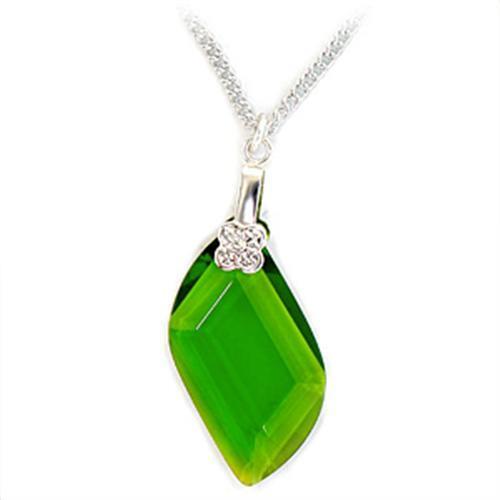 LOA162 - Brass Chain Pendant Rhodium Women Synthetic Peridot