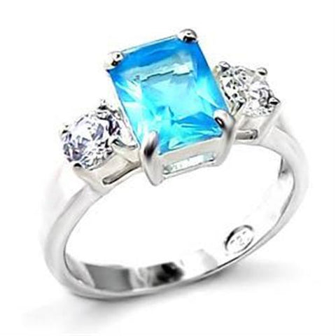 LOA457 - 925 Sterling Silver Ring High-Polished Women Synthetic Sea Blue