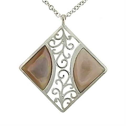 LOA532 - 925 Sterling Silver Chain Pendant High-Polished Women Precious Stone Rose