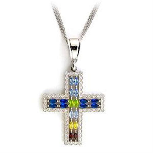 LOA556 - 925 Sterling Silver Necklace Rhodium Women AAA Grade CZ Multi Color