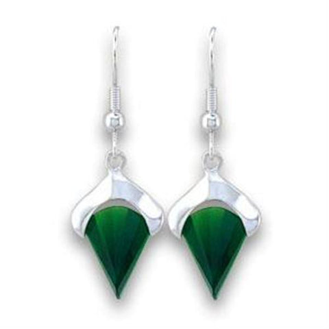 LOA567 - 925 Sterling Silver Earrings Silver Women Synthetic Emerald