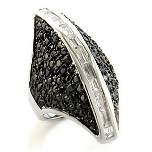 LOA581 - Brass Ring Rhodium + Ruthenium Women AAA Grade CZ Jet