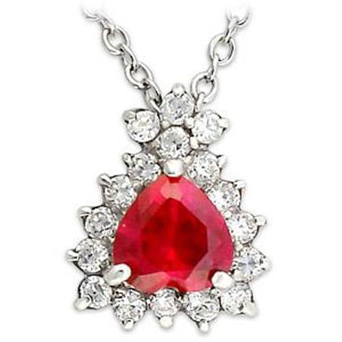 LOA636 - 925 Sterling Silver Chain Pendant High-Polished Women Synthetic Ruby