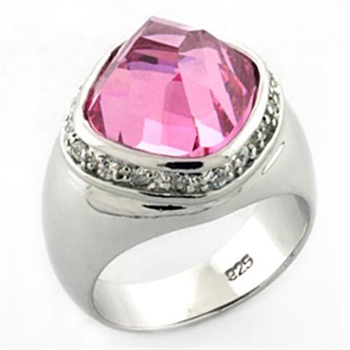 LOA641 - 925 Sterling Silver Ring Rhodium Women AAA Grade CZ Rose