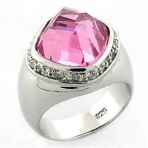 LOA641 - 925 Sterling Silver Ring Rhodium Women AAA Grade CZ Rose