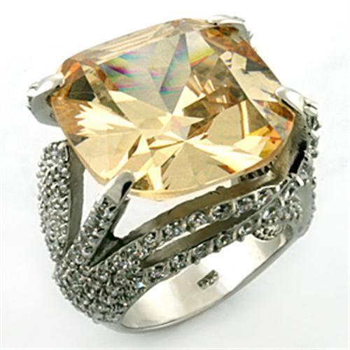 LOA649 - 925 Sterling Silver Ring Rhodium Women AAA Grade CZ Champagne