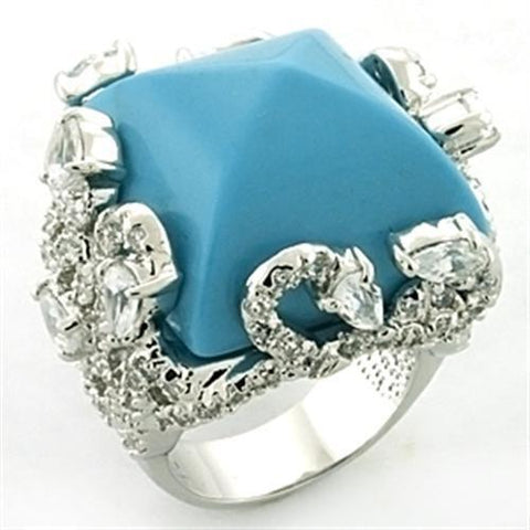 LOA683 - Brass Ring Rhodium Women Synthetic Sea Blue