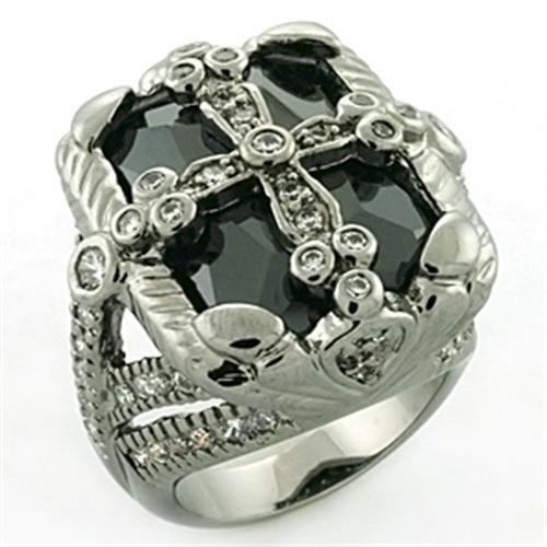 LOA708 - Brass Ring Rhodium + Ruthenium Women AAA Grade CZ Jet