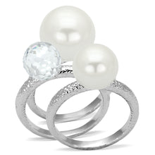 LOA834 - Brass Ring Rhodium Women Synthetic White