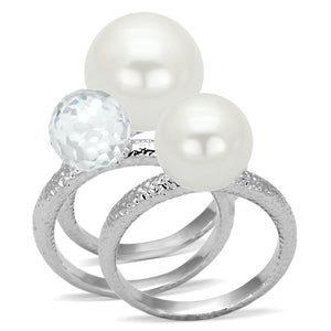 LOA834 - Brass Ring Rhodium Women Synthetic White