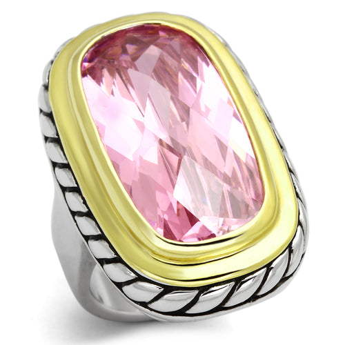 LOA841 - Brass Ring Reverse Two-Tone Women AAA Grade CZ Rose