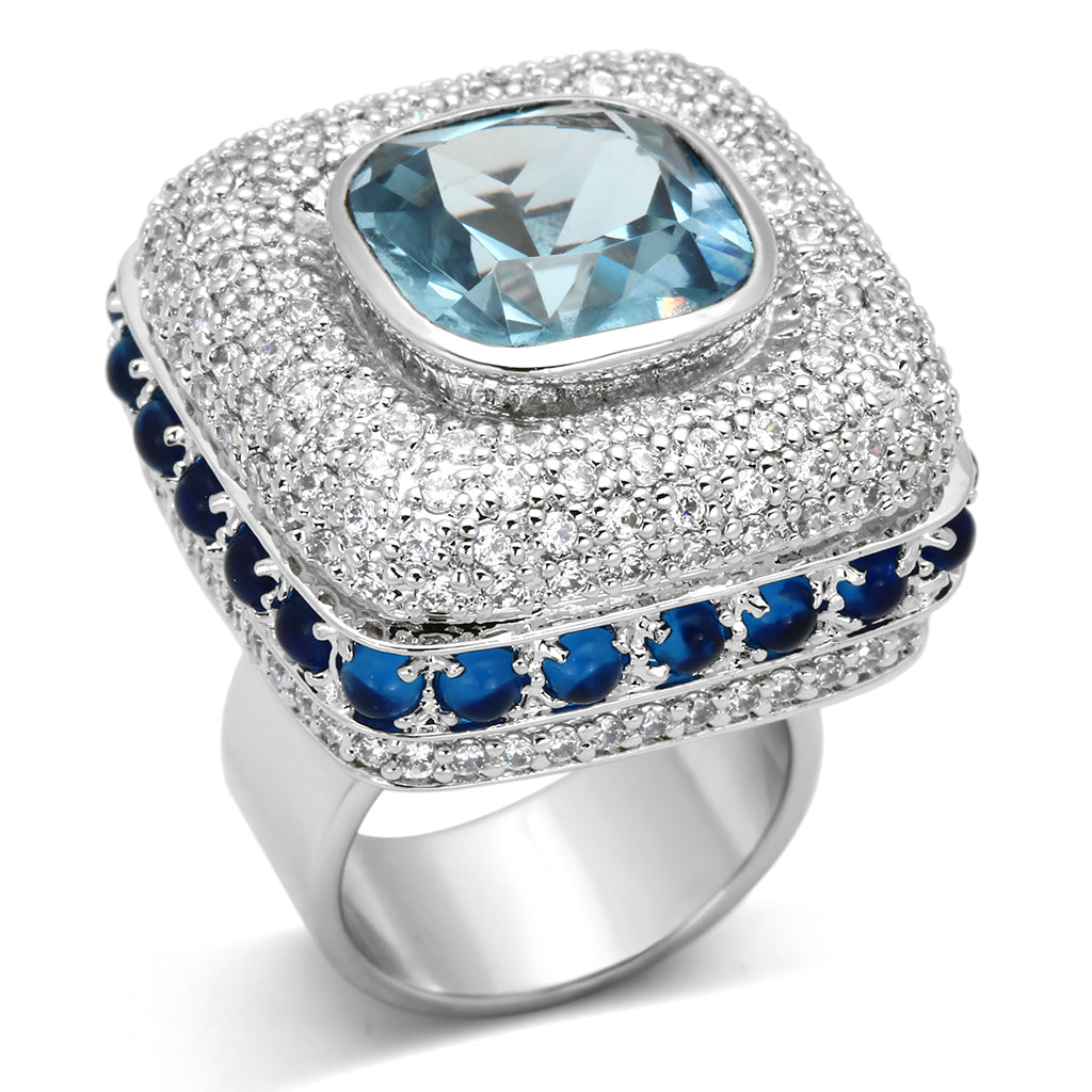 LOA861 - Brass Ring Rhodium Women Synthetic London Blue