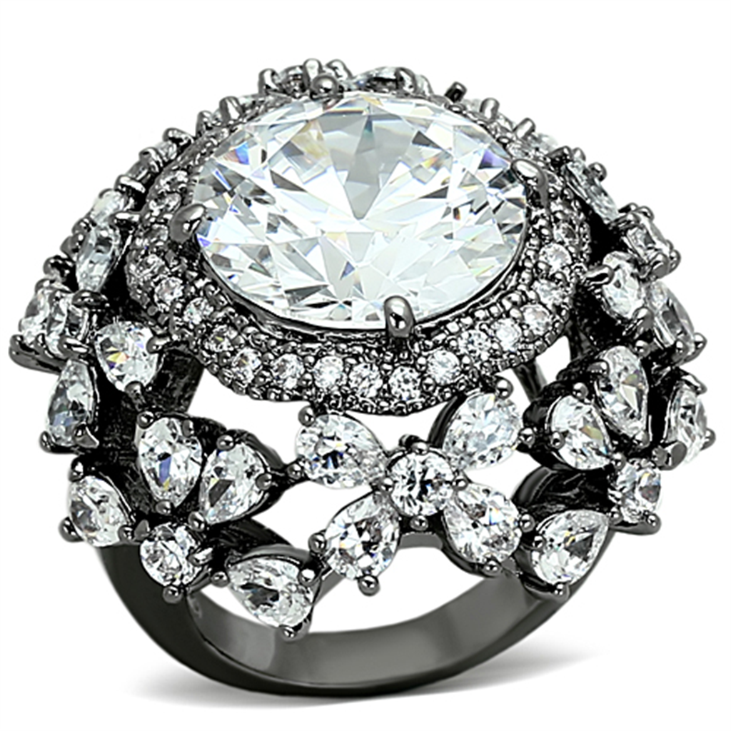 LOA874 - Brass Ring Ruthenium Women AAA Grade CZ Clear