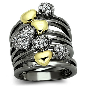 LOA875 - Brass Ring Gold+Ruthenium Women AAA Grade CZ Clear