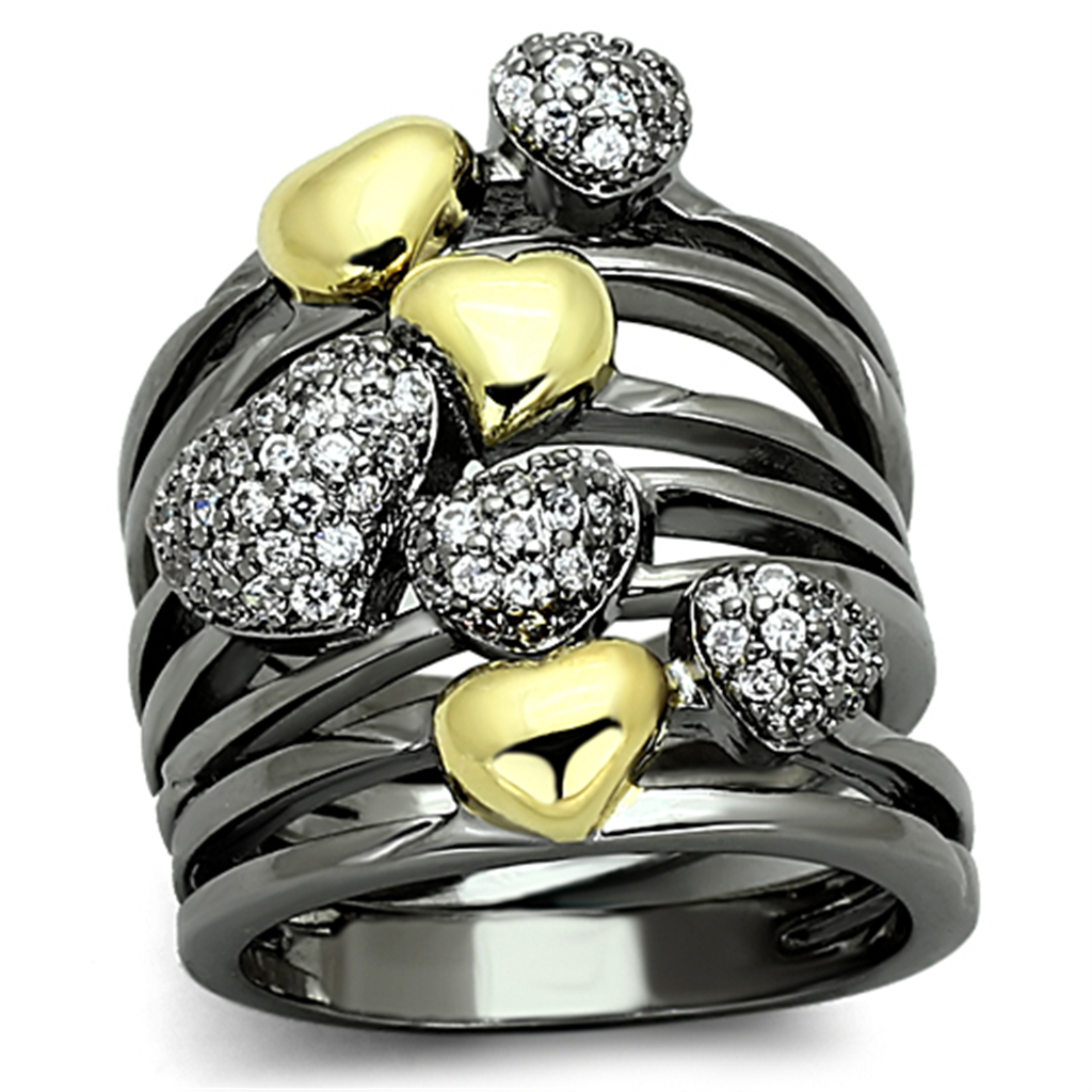 LOA875 - Brass Ring Gold+Ruthenium Women AAA Grade CZ Clear
