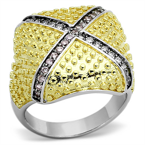 LOA878 - Brass Ring Rhodium+Gold+ Ruthenium Women AAA Grade CZ Rose
