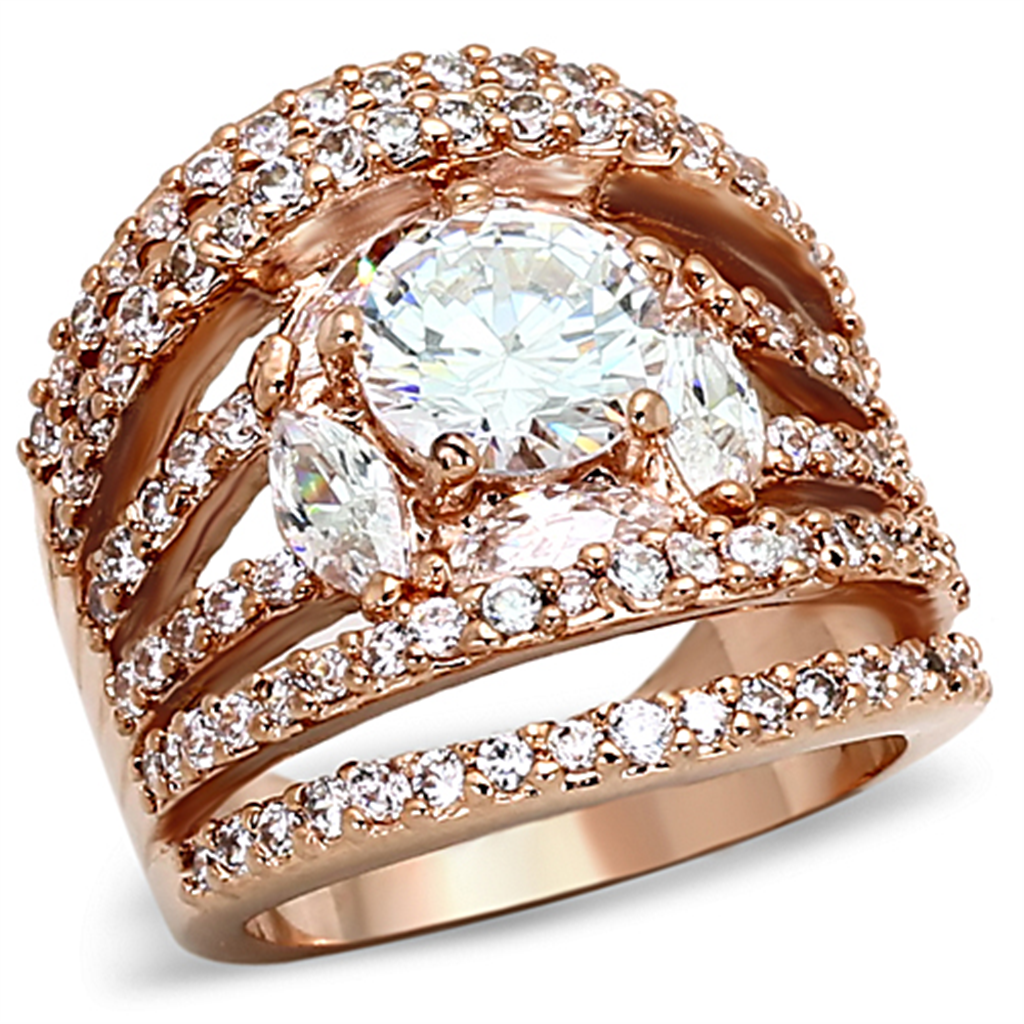 LOA879 - Brass Ring Rose Gold Women AAA Grade CZ Clear