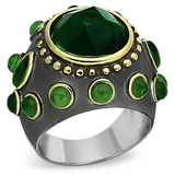 LOA881 - Brass Ring Reverse Two-Tone Women Synthetic Emerald