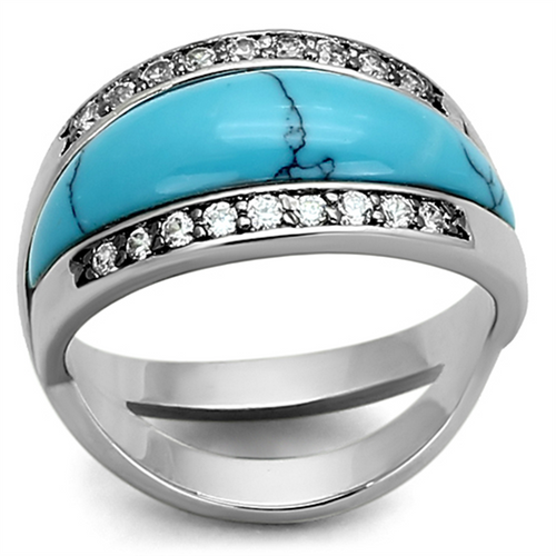 LOA882 - Brass Ring Rhodium Women Synthetic Sea Blue