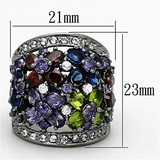 LOA884 - Brass Ring Ruthenium Women AAA Grade CZ Multi Color