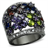 LOA884 - Brass Ring Ruthenium Women AAA Grade CZ Multi Color