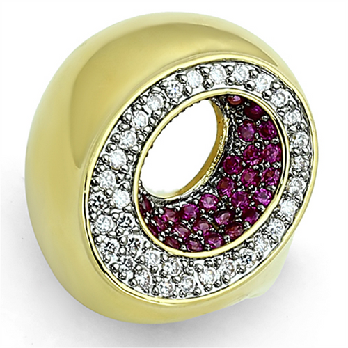 LOA902 - Brass Ring Gold+Ruthenium Women AAA Grade CZ Ruby