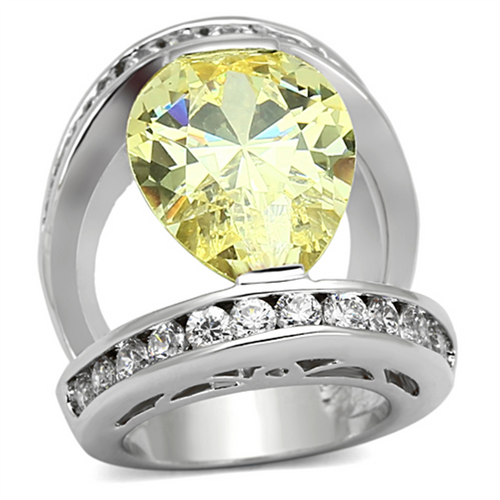 LOA925 - Brass Ring Rhodium Women AAA Grade CZ Citrine Yellow