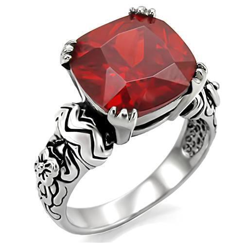 LOA959 - Stainless Steel Ring High polished (no plating) Women AAA Grade CZ Siam