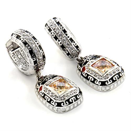 LOA968 - Brass Earrings Rhodium Women AAA Grade CZ Champagne