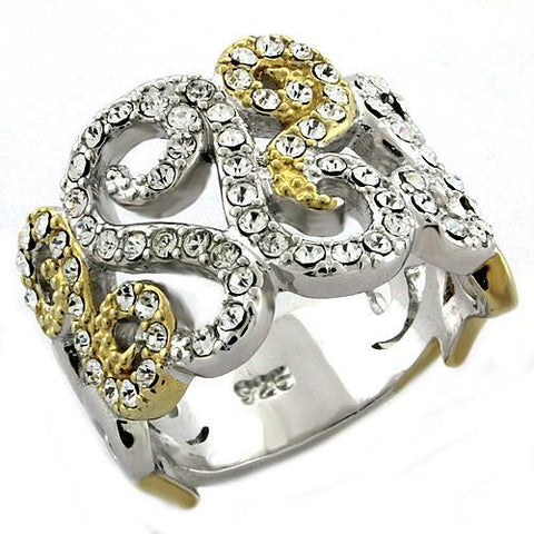 LOAS1019 - 925 Sterling Silver Ring Gold+Rhodium Women Top Grade Crystal Clear