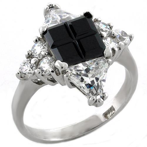 LOAS1031 - 925 Sterling Silver Ring Rhodium Women AAA Grade CZ Jet