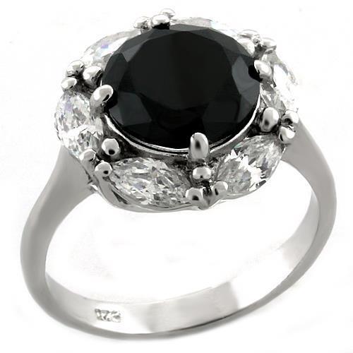 LOAS1044 - 925 Sterling Silver Ring Rhodium Women AAA Grade CZ Jet