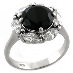 LOAS1044 - 925 Sterling Silver Ring Rhodium Women AAA Grade CZ Jet