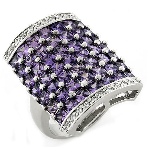 LOAS1063 - 925 Sterling Silver Ring Rhodium Women AAA Grade CZ Amethyst