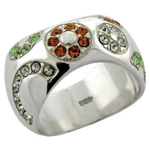 LOAS1073 - 925 Sterling Silver Ring High-Polished Women Top Grade Crystal Multi Color