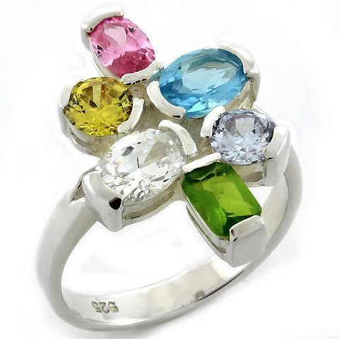 LOAS1075 - 925 Sterling Silver Ring High-Polished Women AAA Grade CZ Multi Color