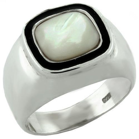 LOAS1083 - 925 Sterling Silver Ring High-Polished Women Synthetic White