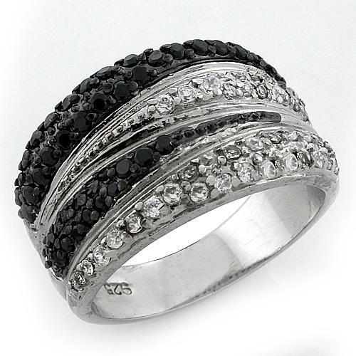LOAS1095 - 925 Sterling Silver Ring Rhodium + Ruthenium Women AAA Grade CZ Multi Color