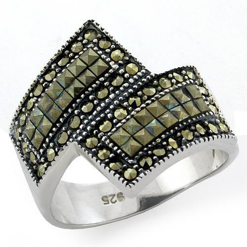 LOAS1100 - 925 Sterling Silver Ring Antique Tone Women Semi-Precious Jet